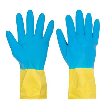 Перчатки латексные БИКОЛОР, М (синий+желтый)